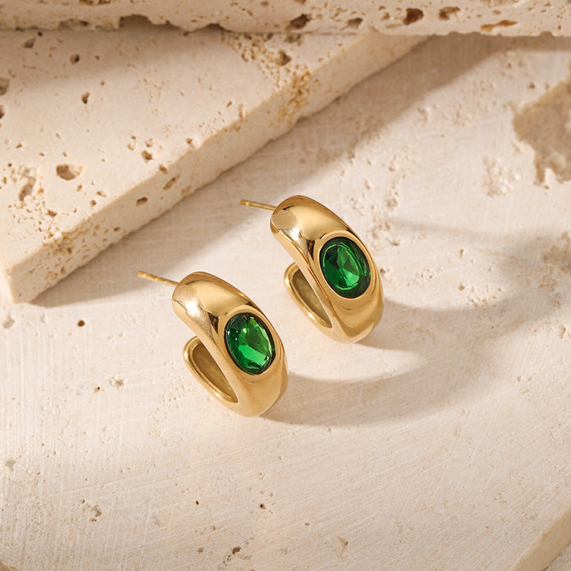Brincos Dourados Pedra Verde – Atelier 21