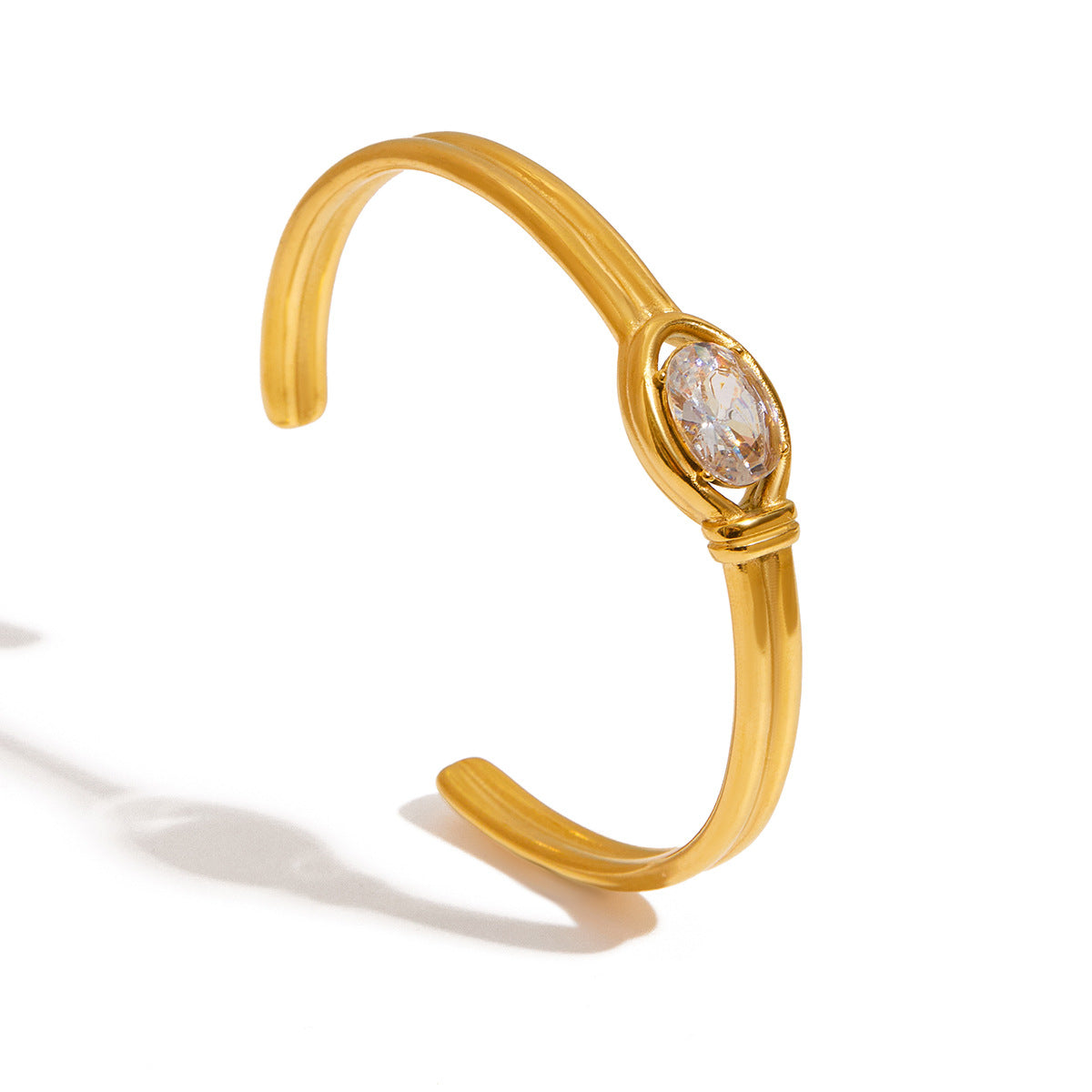 Bracelete Rígido Dourado com Zircónia – foto 5