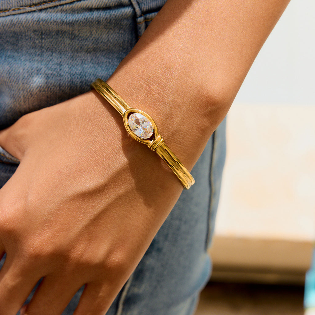 Bracelete Rígido Dourado com Zircónia – foto 3