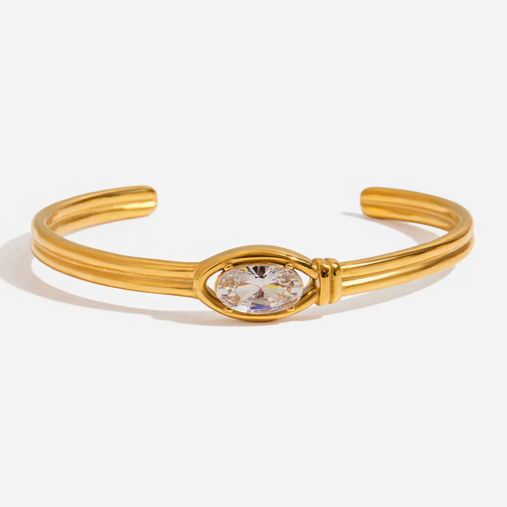 Bracelete Rígido Dourado com Zircónia – foto 2