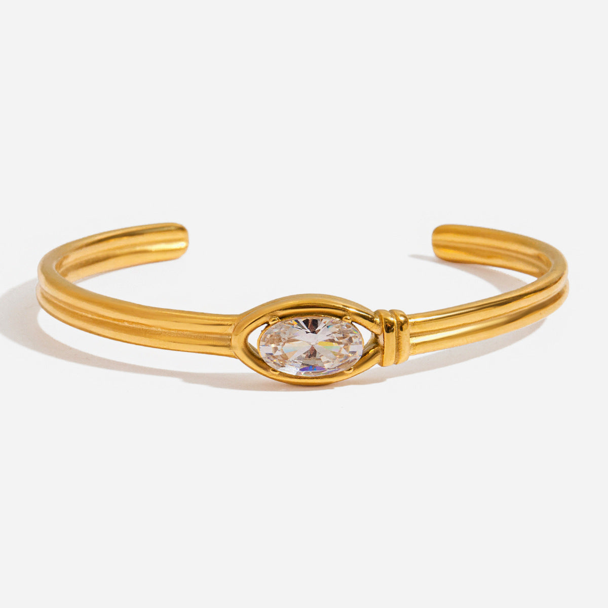 Bracelete Rígido Dourado com Zircónia – foto 2