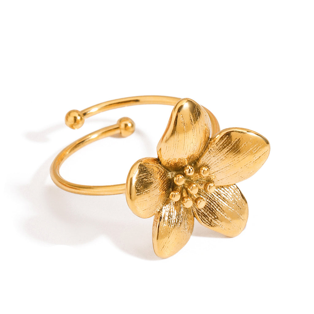 Anel Flor Dourado Ajustável – foto 2