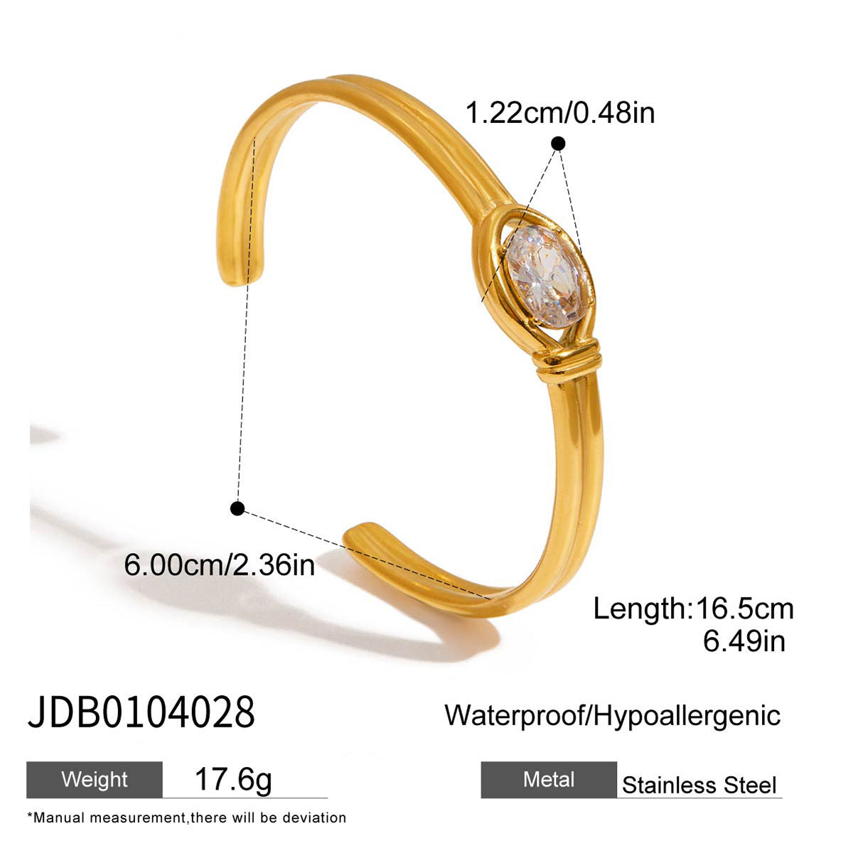 Bracelete Rígido Dourado com Zircónia – foto 6