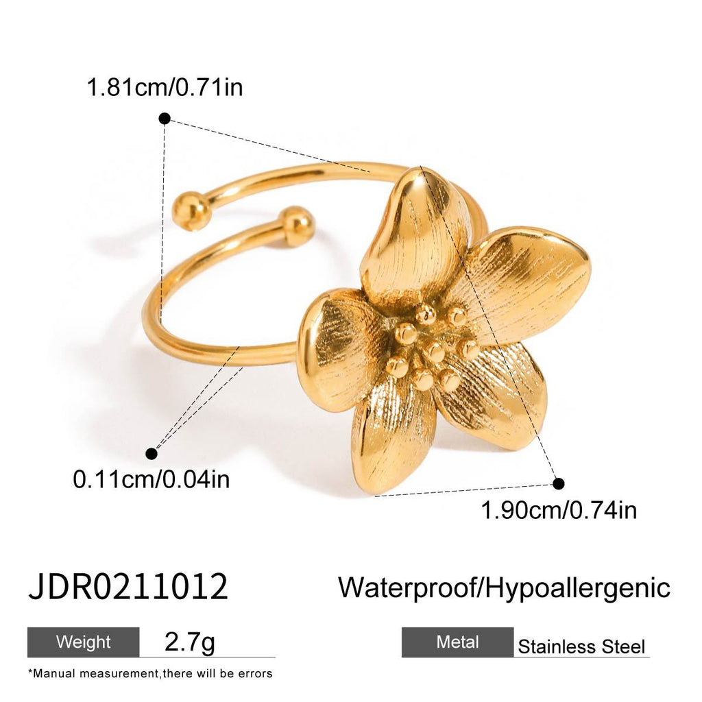 Anel Flor Dourado Ajustável – foto 6